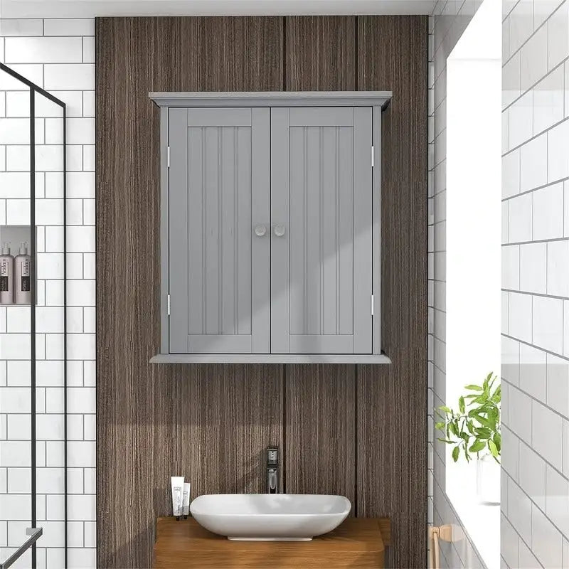 Meuble de salle de bain mural avec 2 étagères réglables, Crème / Jaune / Expresso / Rustique / Bleu / Blanc / Gris / Noir