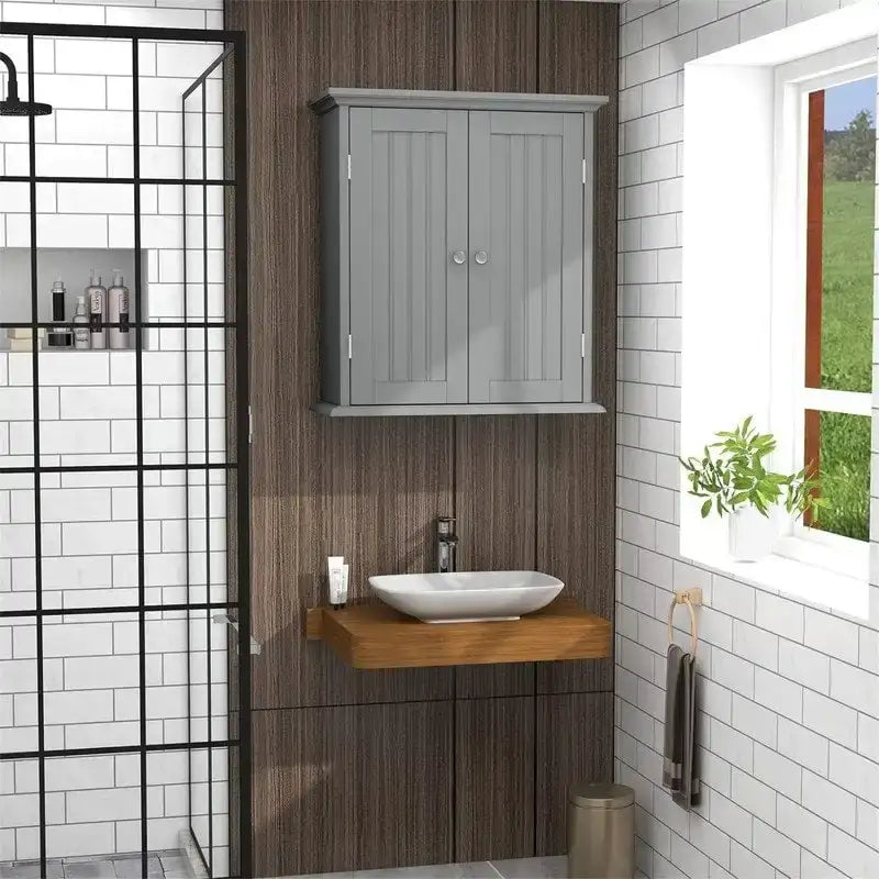 Meuble de salle de bain mural avec 2 étagères réglables, Crème / Jaune / Expresso / Rustique / Bleu / Blanc / Gris / Noir