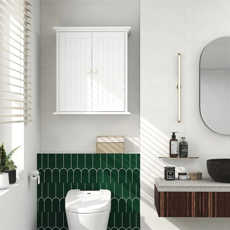 Meuble de salle de bain mural avec 2 étagères réglables, Crème / Jaune / Expresso / Rustique / Bleu / Blanc / Gris / Noir