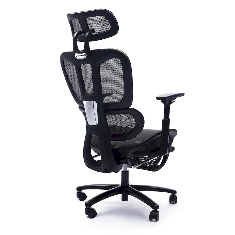 Chaise de bureau ergonomique noire en maille intégrale avec accoudoirs 4D, repose-pieds, appui-tête et inclinaison à 135° – Individuel
