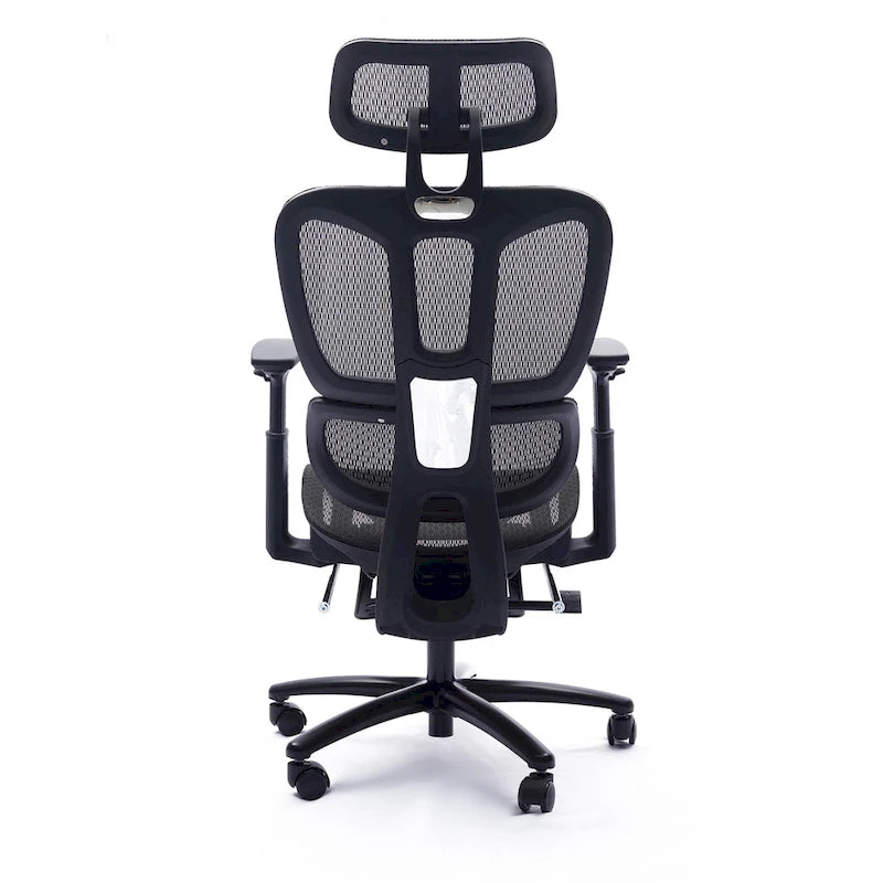 Chaise de bureau ergonomique noire en maille intégrale avec accoudoirs 4D, repose-pieds, appui-tête et inclinaison à 135° – Individuel