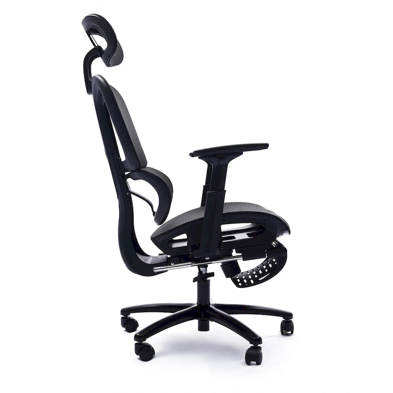 Chaise de bureau ergonomique noire en maille intégrale avec accoudoirs 4D, repose-pieds, appui-tête et inclinaison à 135° – Individuel
