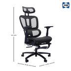 Chaise de bureau ergonomique noire en maille intégrale avec accoudoirs 4D, repose-pieds, appui-tête et inclinaison à 135° – Individuel