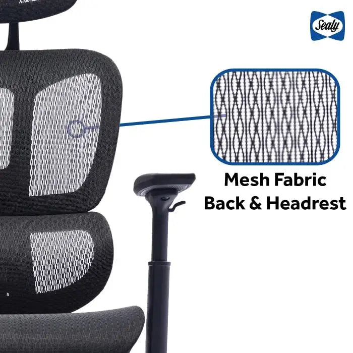 Chaise de bureau ergonomique noire en maille intégrale avec accoudoirs 4D, repose-pieds, appui-tête et inclinaison à 135° – Individuel