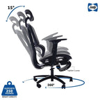 Chaise de bureau ergonomique noire en maille intégrale avec accoudoirs 4D, repose-pieds, appui-tête et inclinaison à 135° – Individuel