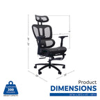 Chaise de bureau ergonomique noire en maille intégrale avec accoudoirs 4D, repose-pieds, appui-tête et inclinaison à 135° – Individuel
