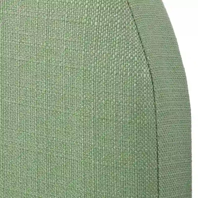 Lit plate-forme queen size avec tête de lit ronde, tapissé en gris argenté / jaune pâle / vert jonc de mer / lin blanc – Simple