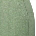 Lit plate-forme queen size avec tête de lit ronde, tapissé en gris argenté / jaune pâle / vert jonc de mer / lin blanc – Simple