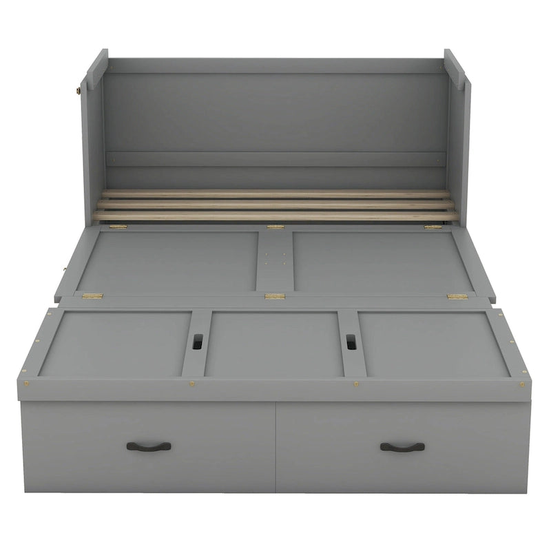 Lit escamotable gris grand format avec ports USB et grand tiroir – Simple