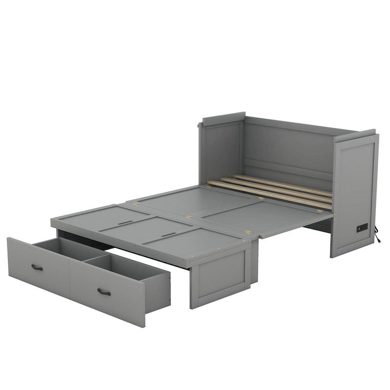 Lit escamotable gris grand format avec ports USB et grand tiroir – Simple