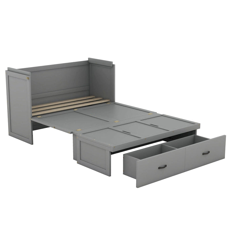 Lit escamotable gris grand format avec ports USB et grand tiroir – Simple