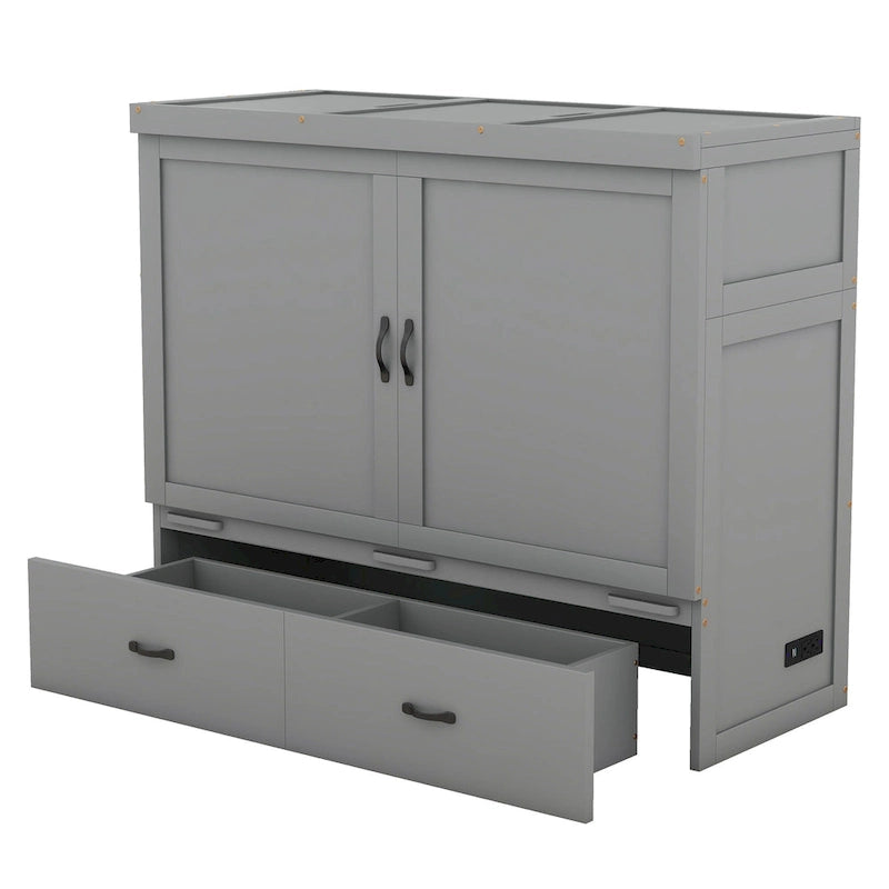 Lit escamotable gris grand format avec ports USB et grand tiroir – Simple