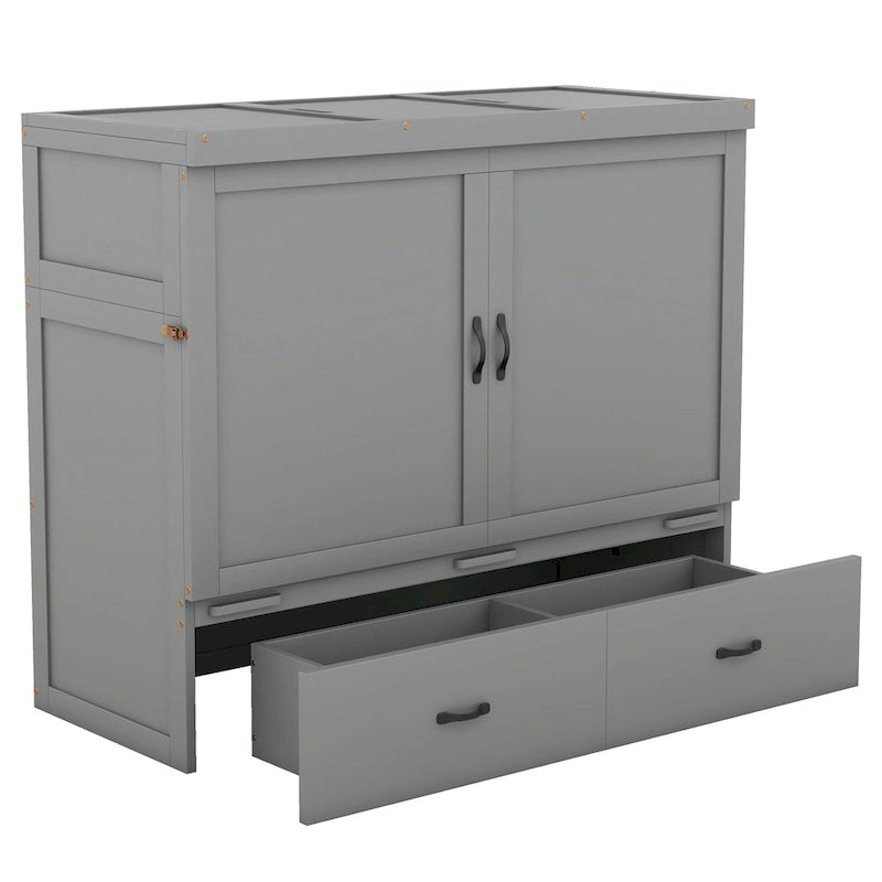 Lit escamotable gris grand format avec ports USB et grand tiroir – Simple