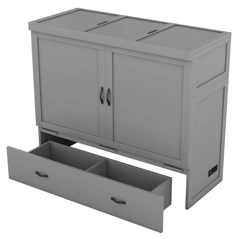 Lit escamotable gris grand format avec ports USB et grand tiroir – Simple