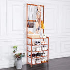 Étagère à chaussures en bambou marron avec crochets – 4 niveaux, pour 1 à 2 personnes