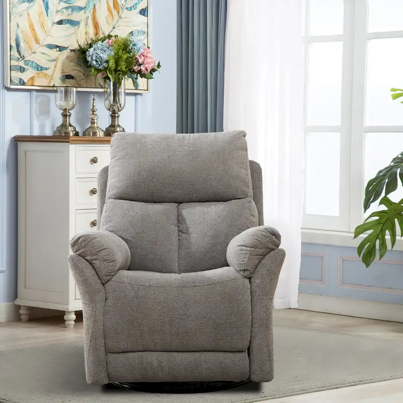 Fauteuil inclinable manuel pivotant et basculant en tissu gris argenté / gris fumé / gris foncé avec repose-pieds – Individuel