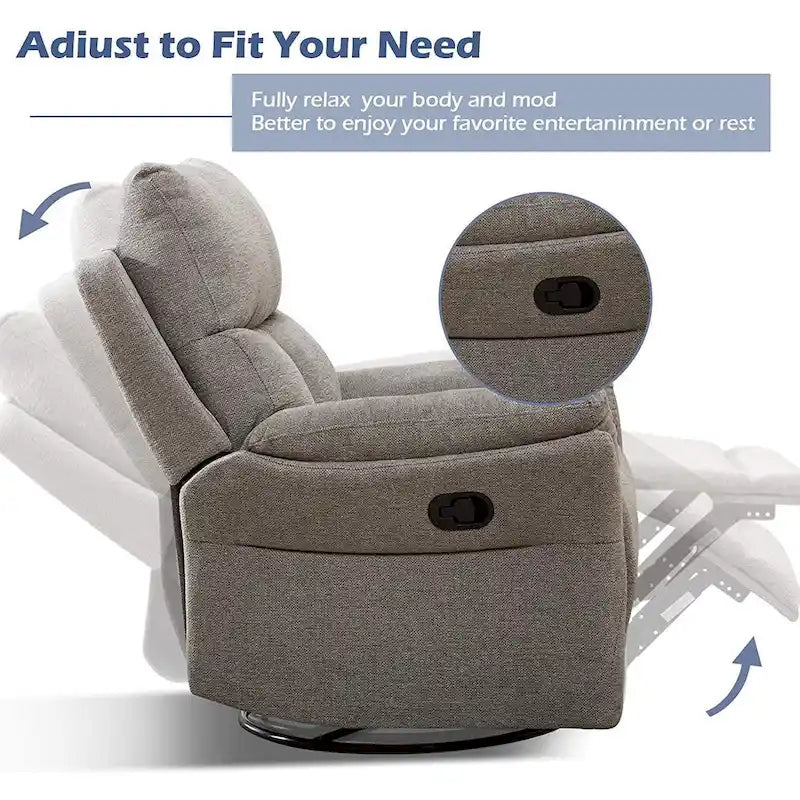 Fauteuil inclinable manuel pivotant et basculant en tissu gris argenté / gris fumé / gris foncé avec repose-pieds – Individuel