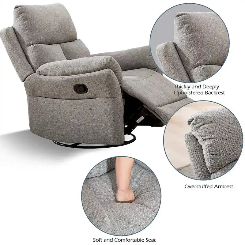 Fauteuil inclinable manuel pivotant et basculant en tissu gris argenté / gris fumé / gris foncé avec repose-pieds – Individuel