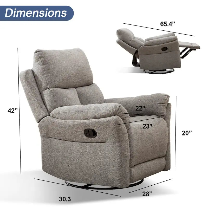 Fauteuil inclinable manuel pivotant et basculant en tissu gris argenté / gris fumé / gris foncé avec repose-pieds – Individuel