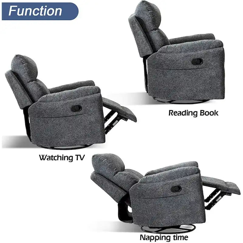 Fauteuil inclinable manuel pivotant et basculant en tissu gris argenté / gris fumé / gris foncé avec repose-pieds – Individuel