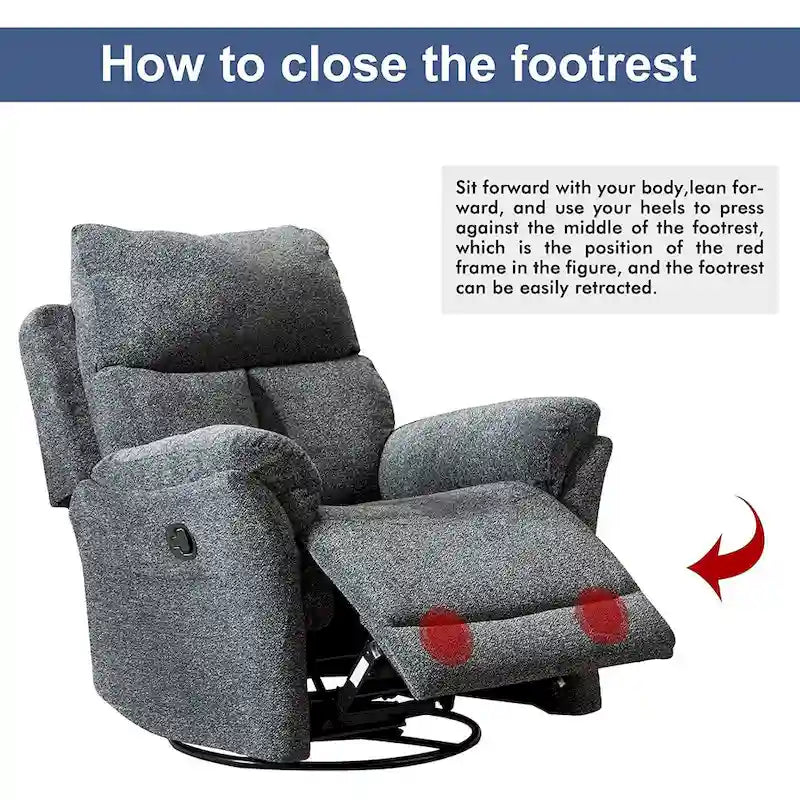 Fauteuil inclinable manuel pivotant et basculant en tissu gris argenté / gris fumé / gris foncé avec repose-pieds – Individuel