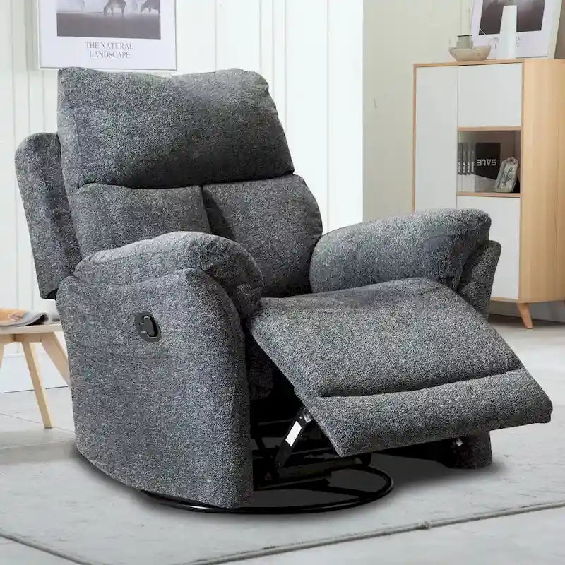 Fauteuil inclinable manuel pivotant et basculant en tissu gris argenté / gris fumé / gris foncé avec repose-pieds – Individuel