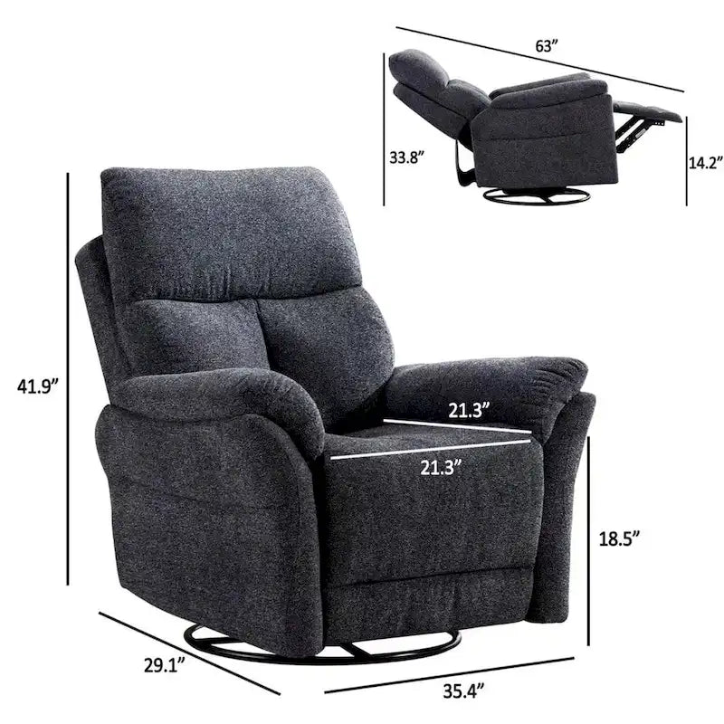 Fauteuil inclinable manuel pivotant et basculant en tissu gris argenté / gris fumé / gris foncé avec repose-pieds – Individuel