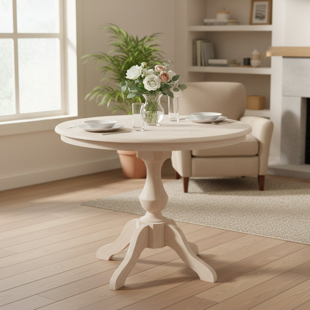 36 Round Top Pedestal Dining Table - Unfinished