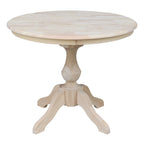 Table à manger ronde inachevée en bois massif avec plateau en billot – 4 places – Hauteur table à manger / comptoir / bar