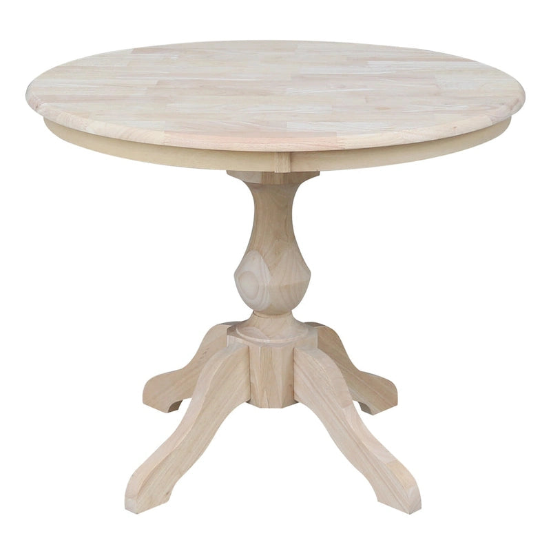 Table à manger ronde inachevée en bois massif avec plateau en billot – 4 places – Hauteur table à manger / comptoir / bar