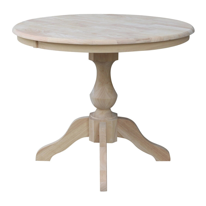 Table à manger ronde inachevée en bois massif avec plateau en billot – 4 places – Hauteur table à manger / comptoir / bar