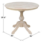 Table à manger ronde inachevée en bois massif avec plateau en billot – 4 places – Hauteur table à manger / comptoir / bar