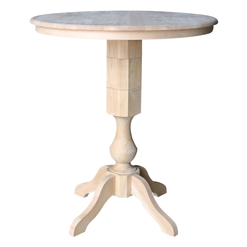 Table à manger ronde inachevée en bois massif avec plateau en billot – 4 places – Hauteur table à manger / comptoir / bar