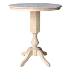 Table à manger ronde inachevée en bois massif avec plateau en billot – 4 places – Hauteur table à manger / comptoir / bar
