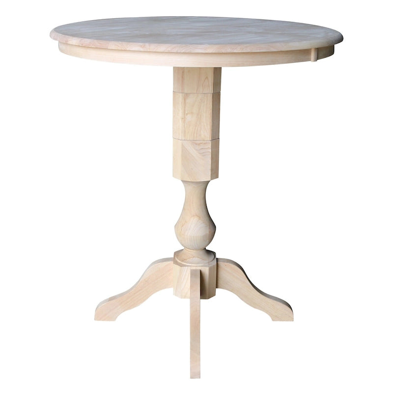 Table à manger ronde inachevée en bois massif avec plateau en billot – 4 places – Hauteur table à manger / comptoir / bar