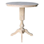 Table à manger ronde inachevée en bois massif avec plateau en billot – 4 places – Hauteur table à manger / comptoir / bar