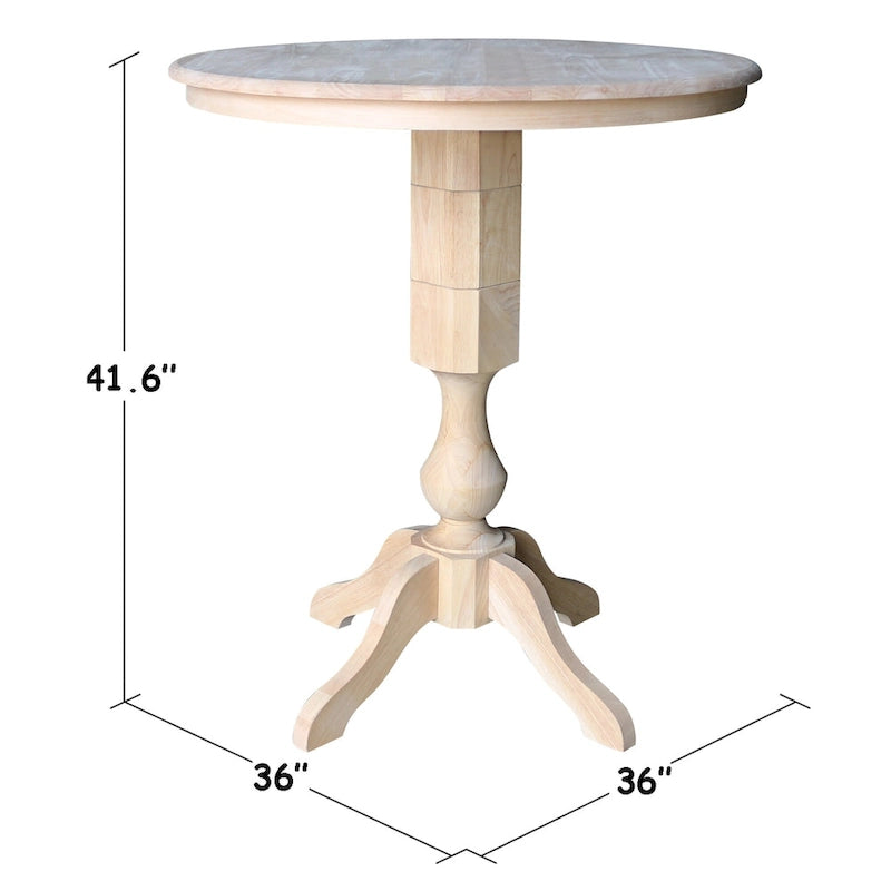 Table à manger ronde inachevée en bois massif avec plateau en billot – 4 places – Hauteur table à manger / comptoir / bar