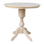 Table à manger ronde inachevée en bois massif avec plateau en billot – 4 places – Hauteur table à manger / comptoir / bar