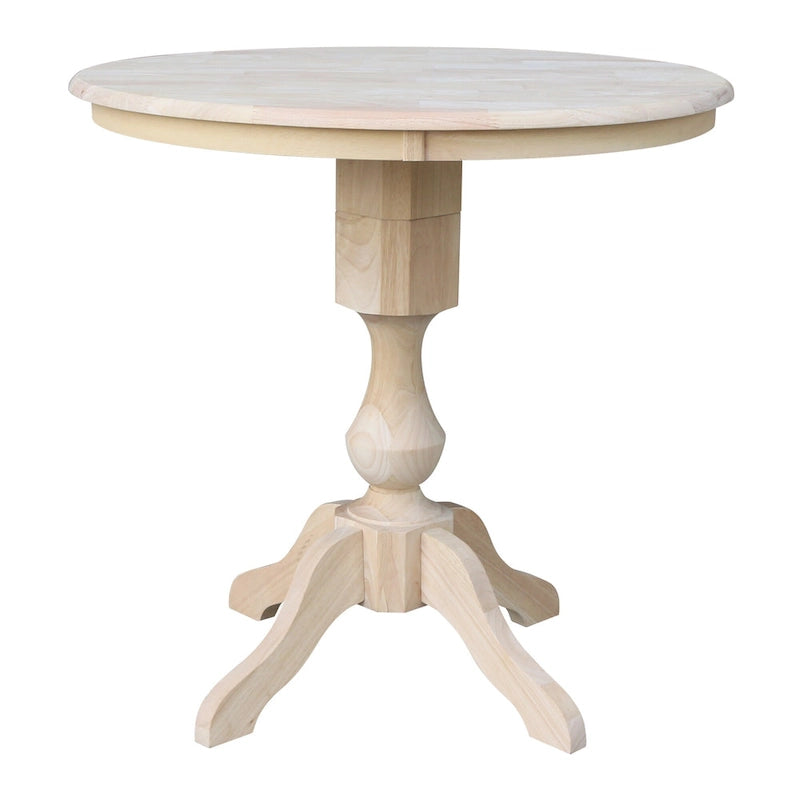 Table à manger ronde inachevée en bois massif avec plateau en billot – 4 places – Hauteur table à manger / comptoir / bar