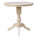 Table à manger ronde inachevée en bois massif avec plateau en billot – 4 places – Hauteur table à manger / comptoir / bar