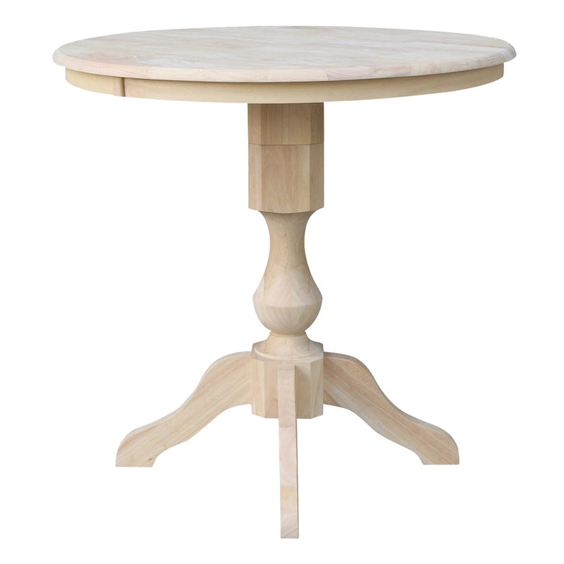 Table à manger ronde inachevée en bois massif avec plateau en billot – 4 places – Hauteur table à manger / comptoir / bar