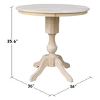 Table à manger ronde inachevée en bois massif avec plateau en billot – 4 places – Hauteur table à manger / comptoir / bar