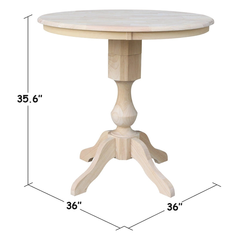 Table à manger ronde inachevée en bois massif avec plateau en billot – 4 places – Hauteur table à manger / comptoir / bar