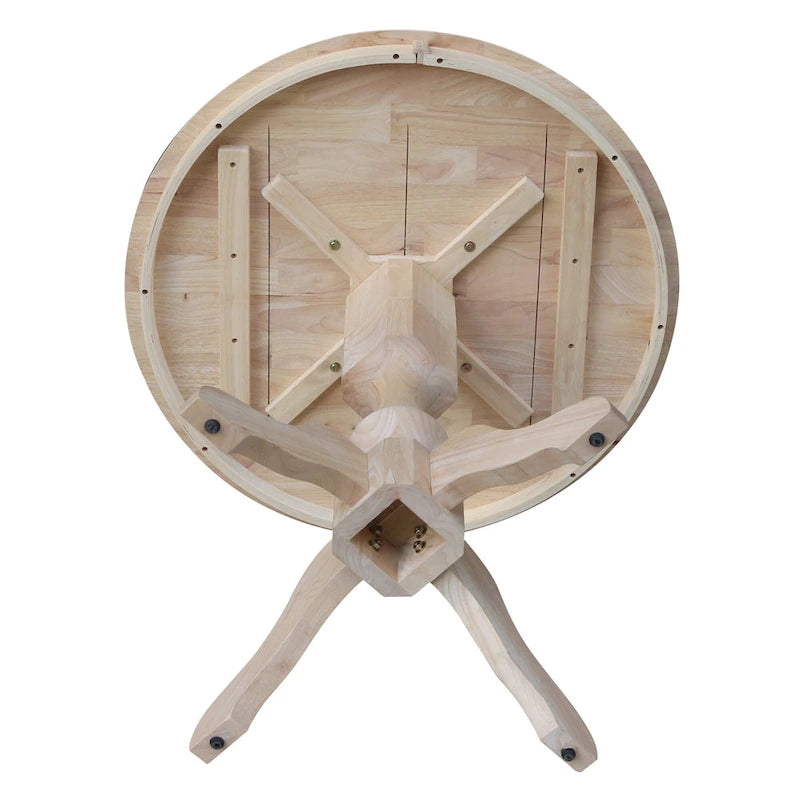 Table à manger ronde inachevée en bois massif avec plateau en billot – 4 places – Hauteur table à manger / comptoir / bar