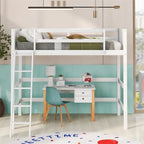 Lit mezzanine simple en pin massif, coloris espresso / blanc / gris, avec échelle et barrières de sécurité