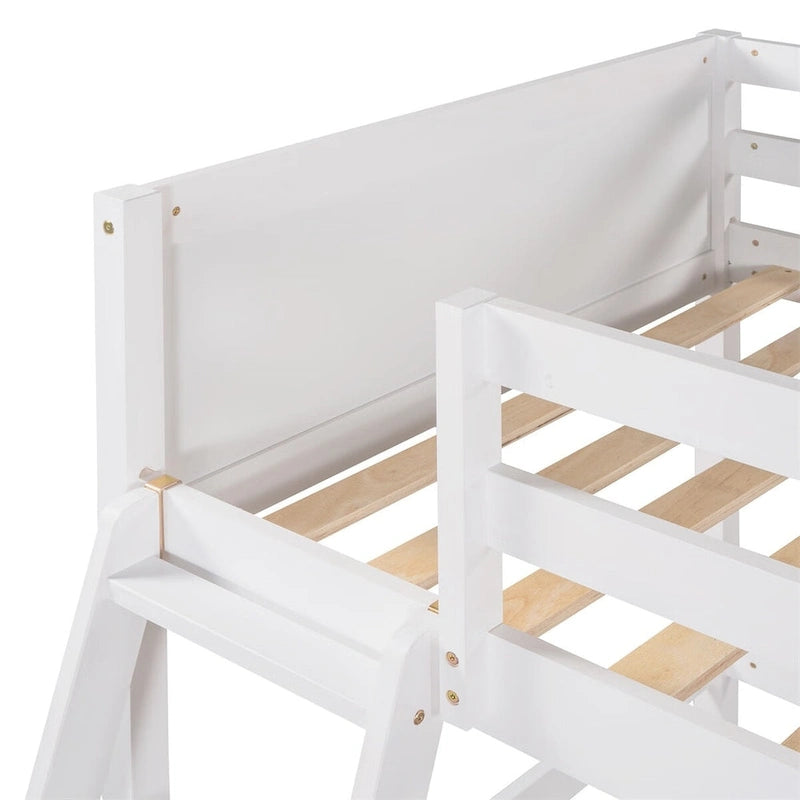 Lit mezzanine simple en pin massif, coloris espresso / blanc / gris, avec échelle et barrières de sécurité