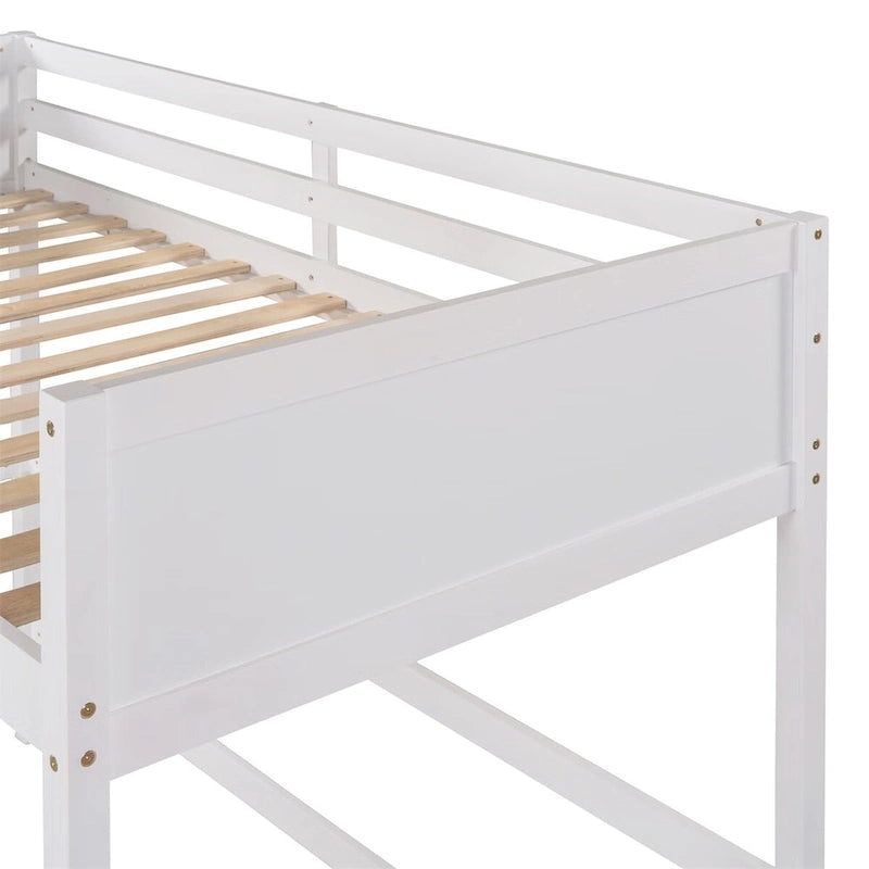 Lit mezzanine simple en pin massif, coloris espresso / blanc / gris, avec échelle et barrières de sécurité