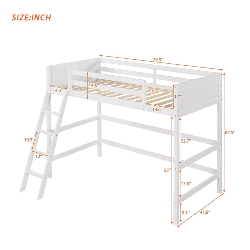 Lit mezzanine simple en pin massif, coloris espresso / blanc / gris, avec échelle et barrières de sécurité