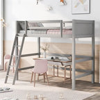 Lit mezzanine simple en pin massif, coloris espresso / blanc / gris, avec échelle et barrières de sécurité