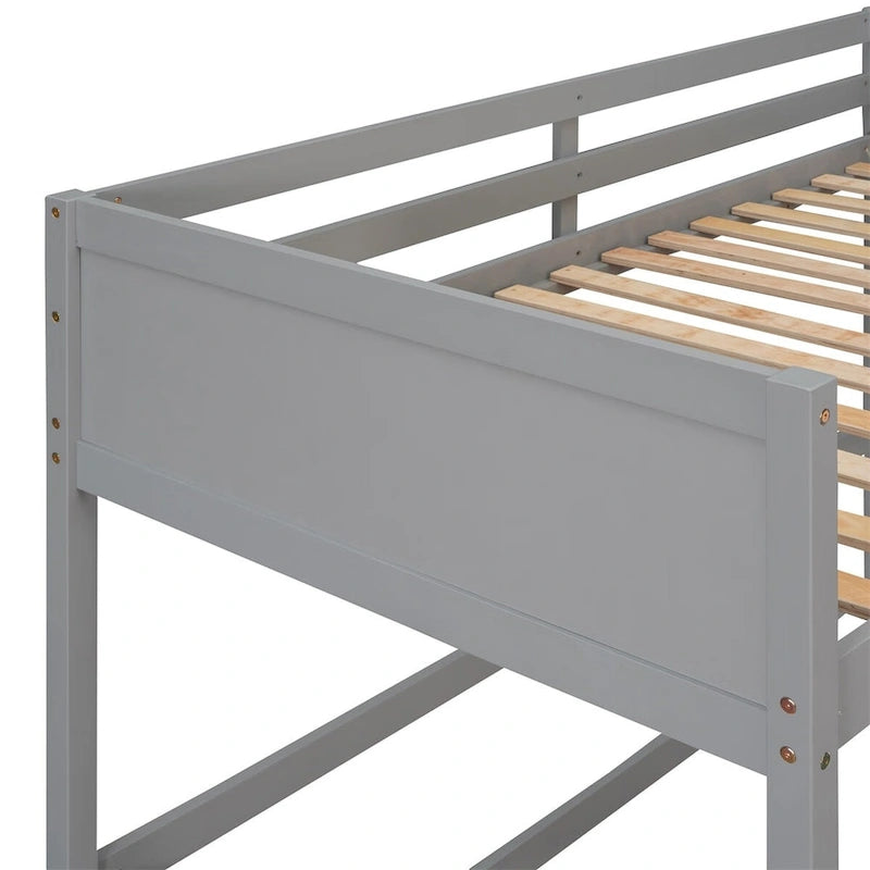 Lit mezzanine simple en pin massif, coloris espresso / blanc / gris, avec échelle et barrières de sécurité
